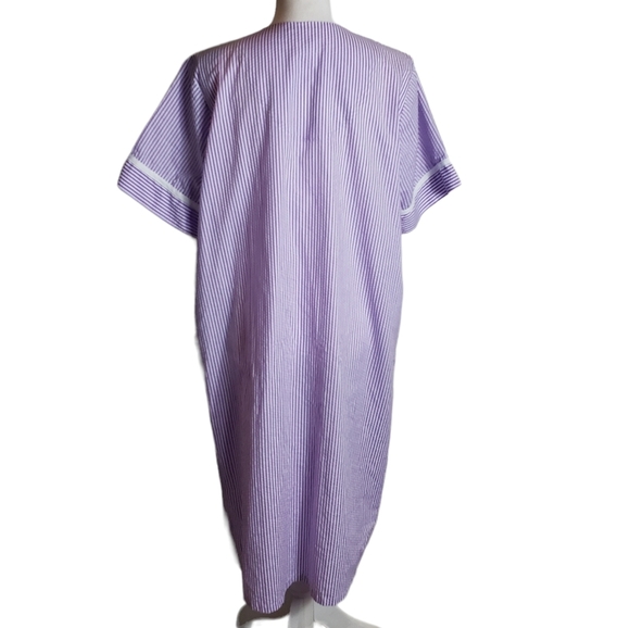 Anthony Richards Purple Seersucker Nightgown Sz M Embroidered Floral Butterfly - Picture 4 of 13